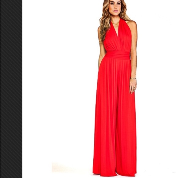 Rachel Pally Red 92% Modal Halter Neck Farrah Open Back Wide Leg Jumpsuit Size S - Picture 1 of 16
